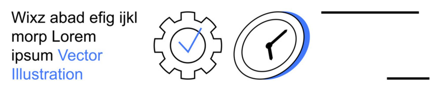 Business productivity, workflow optimization, process planning, corporate strategy, punctuality, efficiency. a gear with a check mark and a clock icon. Business productivity and workflow optimization