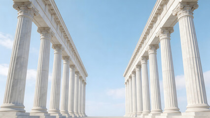 Fototapeta premium Rows of white classical columns under blue sky