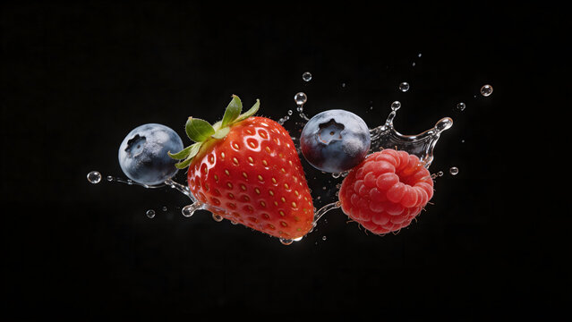 Fresh berries with water splash
