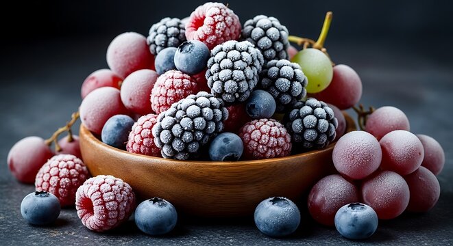 Fresh Berries in Wooden Bowl.