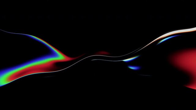 Abstract iridescent colorful refractions on a glass wavy surface, seamless loop 3d animation