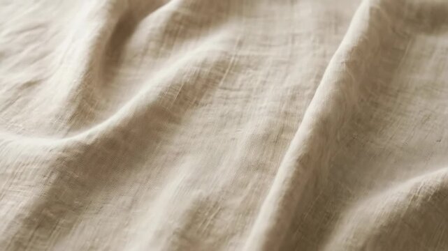 Soft beige fabric texture with natural wrinkles and folds, elegant textile background with gentle shadows and highlights for fashion or design, realistic detail, no logos