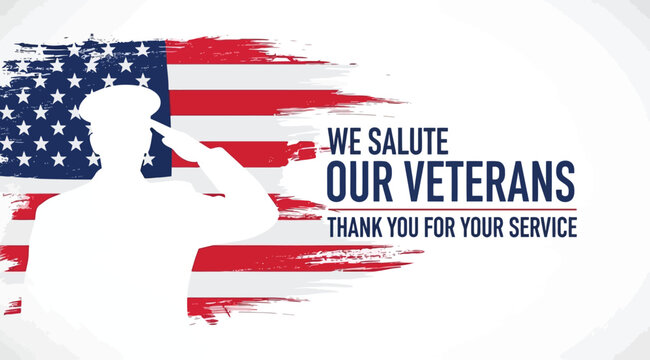 Veterans day salute with american flag background silhouette of a soldier saluting with text we salute our veterans thank you for your service