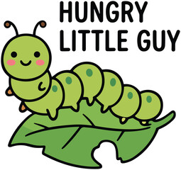 Fototapeta premium cute cartoon doodle hungry little guy spring funny quote