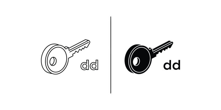 Contrast between a white and black filled key icon design with the same dd text label