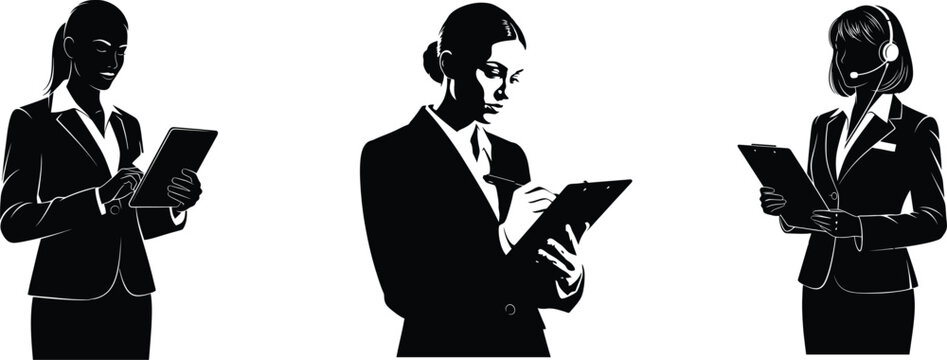 Three businesswomen checking digital tablets and documents