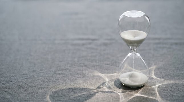 Hourglass on stone surface with sand.