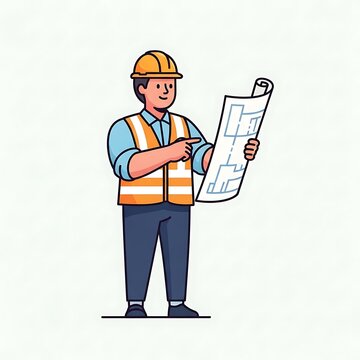 Construction worker with blueprints.
