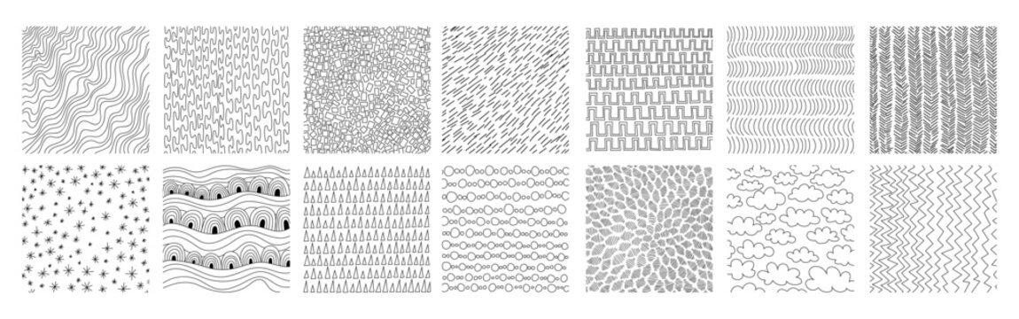 Crosshatch textures featuring hand-drawn line work and doodle pattern vector illustration set. Pencil sketch hatching with geometric grunge strokes, dots, and vintage scribble elements for background.