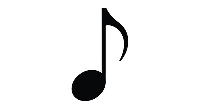 Simple black musical eighth note symbol on white background for music notation and composition