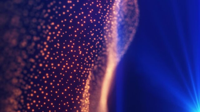 Abstract golden particle landscape with glowing dotted terrain