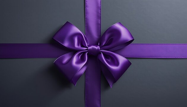 A beautifully wrapped gift with a purple ribbon and bow