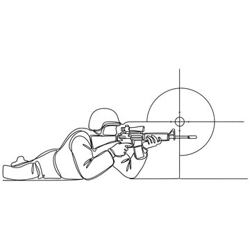 Soldier aiming rifle with scope, tactical training, precision shooting, military action