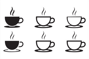 Obraz premium Coffee cup icon set, hot drink beverage symbols for cafe menu, restaurant branding and food app UI
