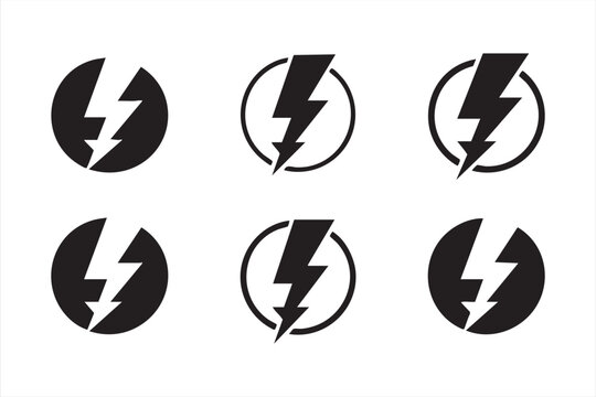 Electric lightning icon set, power energy symbols for charging voltage and digital technology apps
