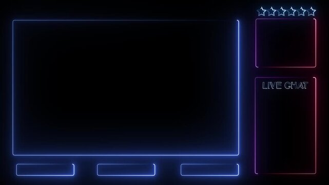 Intermission Stream Overlay Animated, Neon Sign looping facecam and chat for live streaming ,Frame border HUD element. HUD viewfinder. Intermission Stream Overlay Animation