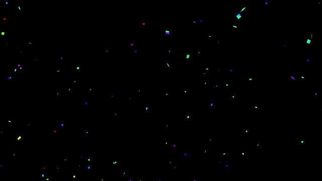 Animation of golden confetti falling down on black background. colorful confetti rain for joyous, birthday, wedding and social party, anniversary celebration, Falling metallic glitter foil confetti.4k
