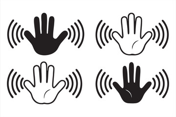 Fototapeta premium Hand signal icon set, gesture wave control symbols for wireless interaction and smart systems
