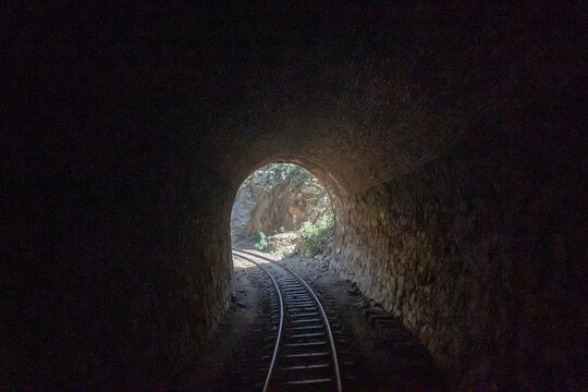 Train tracks inside a railroad tunnel, just outside of Asmara, Eritrea
