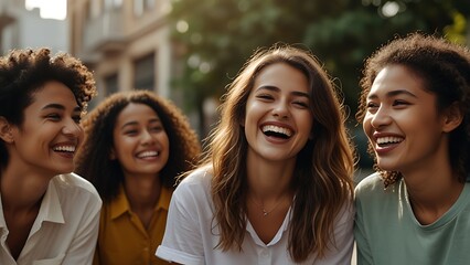 Fototapeta premium Joyful People Smiling in Natural Light for International Day of Happiness Positive Living Theme