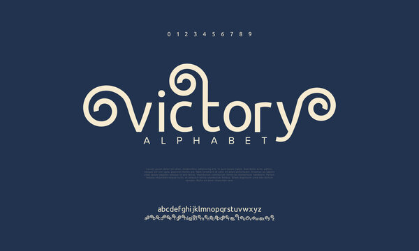 Victory, luxury font alphabet logo with tail. Typography beauty fashion elegant minimalist serif italic fonts decorative wedding vintage retro logos. vector illustration