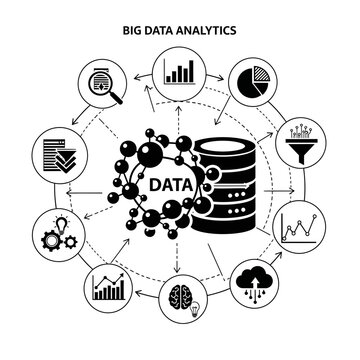 big data analytics concept with interconnected database icons and cloud computing