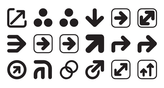 Square framed arrow icons and direction pointers with various stroke weights and styles.