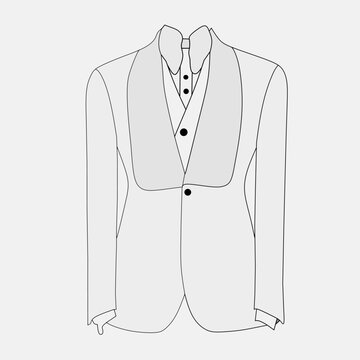 Vector illustration of a tuxedo dress in white color on a white background. Vector about men's formal fashion theme.