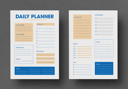 Minimal Daily Planner Template Layout with Productivity Checklist