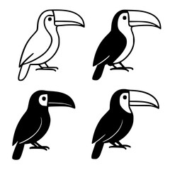Obraz premium Toucan icon set minimalist, in outline and silhouette design