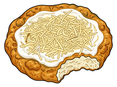 Hungarian langos fried bread with sour cream and cheese vector illustration