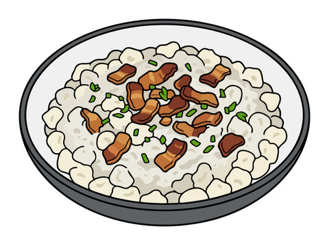 Slovak bryndzove halusky potato dumplings with sheep cheese and bacon vector