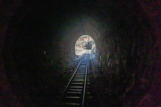Train tracks inside a railroad tunnel, just outside of Asmara, Eritrea