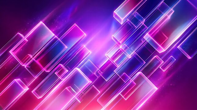 Abstract glowing geometric shapes with neon pink and purple lighting effects creating a futuristic digital background