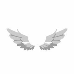 Naklejka premium Stylized Gray Angel Wings Graphic Element Isolated on White Background