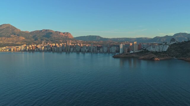 Aerial view of benidorm skyline at sunrise