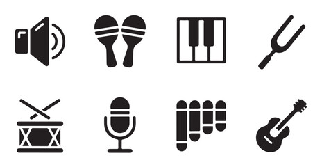 Variety of musical instruments icons for symphony and band performance. © Tanvir
