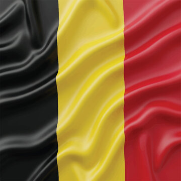 Realistic 3D Waving Belgium National Flag Silhouette Monochrome Render