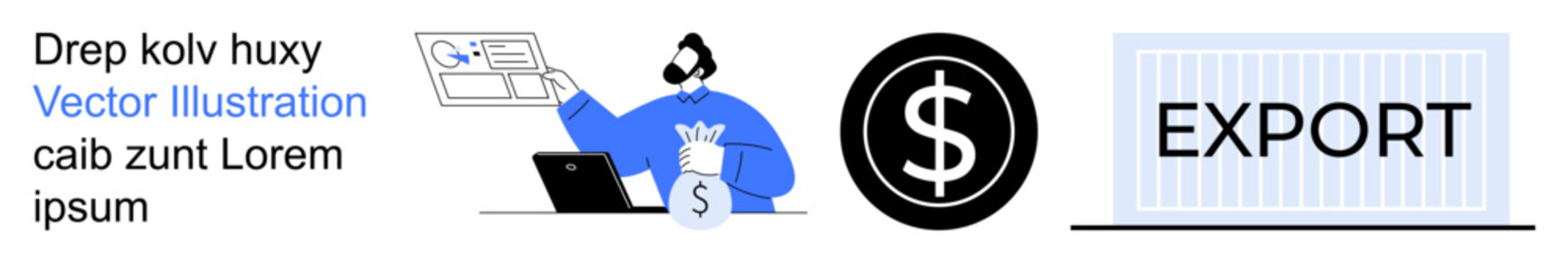 Finance, exports, logistics, e-commerce, trade, and foreign investment. Person analyzing financial data with dollar sign and export container. Finance and exports idea