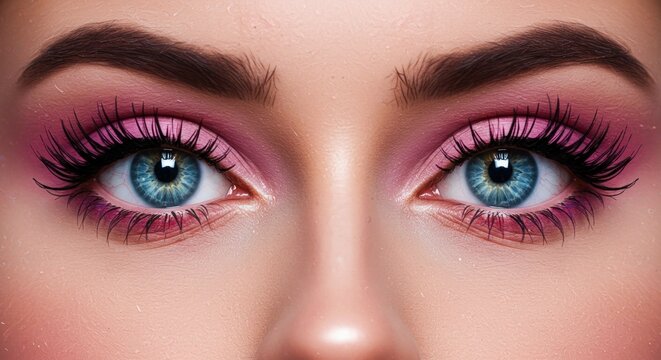 Woman eyes with makeup blue.