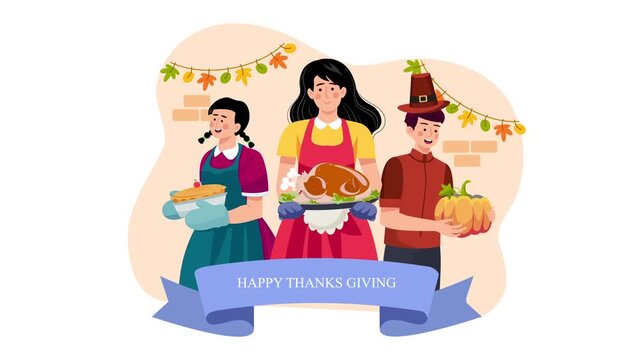 Thanksgiving Family Feast Celebration Animation