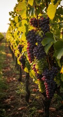 Fototapeta premium Sun-drenched Grape Bunches in a Late Summer Vineyard