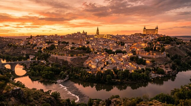 Aerial view of Toledo at sunset &ndash; City of Three Cultures, Spain