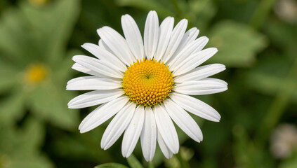 Fototapeta premium A close-up of a single delicate white daisy flower with vibrant yellow stamens in the center.
