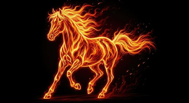 Fiery horse a majestic creature composed of flames and energy