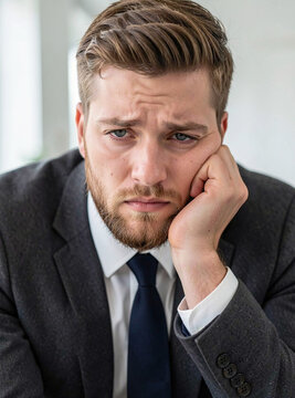 Man in suit and tie looking disinterested or tired