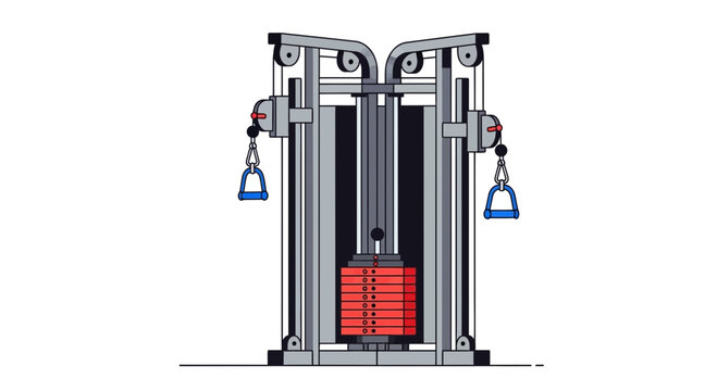 Gym Cable Crossover Machine with Weight Stack, Fitness Equipment Illustration