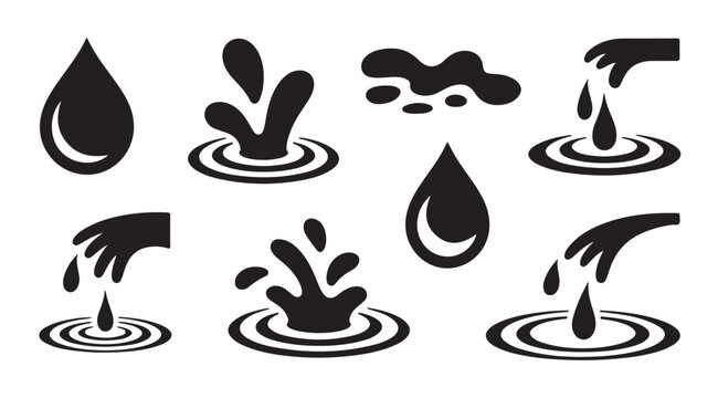 Water splash icon set for liquid, aqua, and pure elements, vector illustration design.