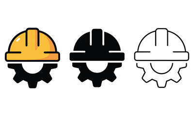 Fototapeta premium Construction helmet and gear icons industry safety symbols