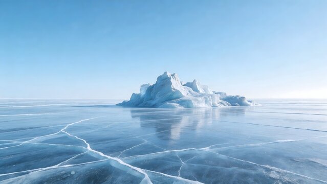 Iceberg on frozen lake under clear sky